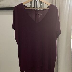 LOFT Short Sleeve V-Neck Top - Rich Burgundy